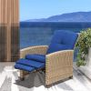 Indoor & Outdoor Recliner, All-Weather Wicker Reclining Patio Chair, Blue Cushion (Blue,1 Chair)