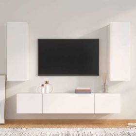 4 Piece TV Cabinet Set White Engineered Wood