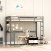 Twin Metal loft Bed with Desk, Ladder and Guardrails, bookdesk under bed, Silver