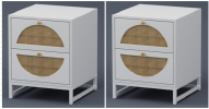 Allen 2 Drawer Nightstand Set of 2; White; Natural Rattan; Display Rack for Bedroom and Living Room