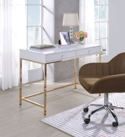 Ottey Vanity Desk in White High Gloss &amp; Gold Finish AC00899