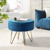 17.7" Decorative Round Shaped Ottoman with Metal Legs - Teal and Gold