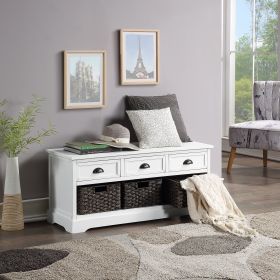 U_STYLE Homes Collection Wood Storage Bench with 3 Drawers and 3 Woven Baskets