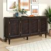 TREXM Large Storage Space Sideboard with Artificial Rattan Door and Unobtrusive Doorknob for Living Room and Entryway (Espresso)