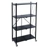 4 Shelf Foldable Metal Storage Shelves, Wheels, Adult, Kitchen, Laundry Room, Black