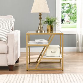 Golden Side Table;  End Table with Storage Shelf;  Tempered Glass Coffee Table with Metal Frame for Living Room&Bed Room