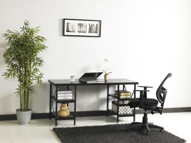 Furnish Home Store Buket Metal Frame 60&quot; Extra Wide Wood Top 4 Shelves Writing and Computer Desk for Home Office; Black