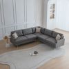 L-Shaped Corner Sectional Technical leather Sofa with pillows; dark grey