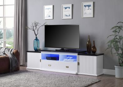 Barend TV Stand w/LED; White &amp; Black High Gloss Finish LV00999