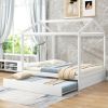 Full Size House Bed with Trundle; Support Legs; White