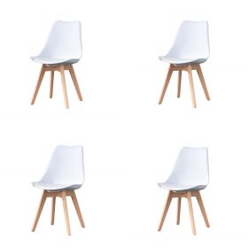 EDLMH Set of 4, ABS PP Nordic Dining Chair with Beech Wood Legs for Dining Room, Living Room, Office, Bedroom, White  YJ