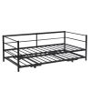 Twin Size Metal Daybed with Adjustable Trundle; Pop Up Trundle; Black