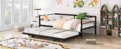 Twin Size Metal Daybed with Adjustable Trundle; Pop Up Trundle; Black