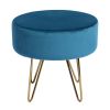 17.7" Decorative Round Shaped Ottoman with Metal Legs - Teal and Gold