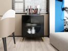 Black Storage Cabinet with Glass Door; Sideboard Buffet Cabinet for Kitchen; Dining Room