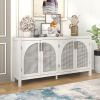 TREXM Large Storage Space Sideboard with Artificial Rattan Door and Metal Handles for Living Room and Entryway (White)