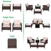 2pcs Single Sofa, 2pcs Footstool &1pc Coffee Table Round Corner Armrests Five-Piece Rattan Set Brown Gradient RT