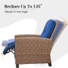 Indoor & Outdoor Recliner, All-Weather Wicker Reclining Patio Chair, Blue Cushion (Blue,1 Chair)