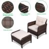 2pcs Single Sofa, 2pcs Footstool &1pc Coffee Table Round Corner Armrests Five-Piece Rattan Set Brown Gradient RT