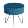 17.7" Decorative Round Shaped Ottoman with Metal Legs - Teal and Gold