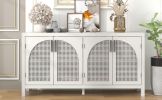 TREXM Large Storage Space Sideboard with Artificial Rattan Door and Metal Handles for Living Room and Entryway (White)