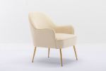 Modern Ergonomics Soft Velvet Fabric Material Accent Chair With Gold Legs And Adjustable Feet Screws For Indoor Home Living Room; Cream White