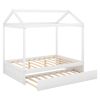 Full Size House Bed with Trundle; Support Legs; White