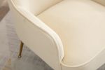 Modern Ergonomics Soft Velvet Fabric Material Accent Chair With Gold Legs And Adjustable Feet Screws For Indoor Home Living Room; Cream White