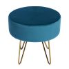 17.7" Decorative Round Shaped Ottoman with Metal Legs - Teal and Gold