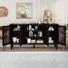 TREXM Large Storage Space Sideboard with Artificial Rattan Door and Unobtrusive Doorknob for Living Room and Entryway (Espresso)