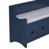 TREXM Movable Cushion Storage Bench with Drawers and Backrest for Entryway and Living Room(Antique Navy)