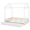 Full Size House Bed with Trundle; Support Legs; White