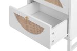 Allen 2 Drawer Nightstand Set of 2; White; Natural Rattan; Display Rack for Bedroom and Living Room