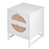 Allen 2 Drawer Nightstand Set of 2; White; Natural Rattan; Display Rack for Bedroom and Living Room