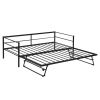 Twin Size Metal Daybed with Adjustable Trundle; Pop Up Trundle; Black