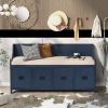 TREXM Movable Cushion Storage Bench with Drawers and Backrest for Entryway and Living Room(Antique Navy)