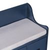 TREXM Movable Cushion Storage Bench with Drawers and Backrest for Entryway and Living Room(Antique Navy)