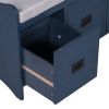 TREXM Movable Cushion Storage Bench with Drawers and Backrest for Entryway and Living Room(Antique Navy)