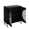 Black Storage Cabinet with Glass Door; Sideboard Buffet Cabinet for Kitchen; Dining Room