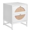 Allen 2 Drawer Nightstand Set of 2; White; Natural Rattan; Display Rack for Bedroom and Living Room