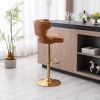 Bar Stools With Back and Footrest Counter Height Dining Chairs -Leather Brown-2PCS/SET