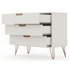 Manhattan Comfort Rockefeller Mid-Century- Modern Dresser with 3-Drawers in Off White and Nature