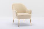 Modern Ergonomics Soft Velvet Fabric Material Accent Chair With Gold Legs And Adjustable Feet Screws For Indoor Home Living Room; Cream White