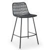 Set of 2; Natural Rattan Indoor Counter Chair ; Black Finish Steel legs; Black (17.5"x20"x34")