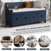 TREXM Movable Cushion Storage Bench with Drawers and Backrest for Entryway and Living Room(Antique Navy)