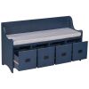 TREXM Movable Cushion Storage Bench with Drawers and Backrest for Entryway and Living Room(Antique Navy)