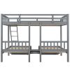 Full Over Twin &amp; Twin Bunk Bed; Wood Triple Bunk Bed with Drawers and Guardrails (Gray) (OLD SKU:LP000143AAE)