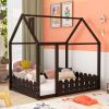 (Slats are not included) Full Size Wood Bed House Bed Frame with Fence; for Kids; Teens; Girls; Boys (Espresso )(OLD SKU:WF281294AAP)