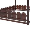 (Slats are not included) Full Size Wood Bed House Bed Frame with Fence; for Kids; Teens; Girls; Boys (Espresso )(OLD SKU:WF281294AAP)