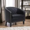 Accent Barrel chair living room chair with nailheads and solid wood legs Black pu leather